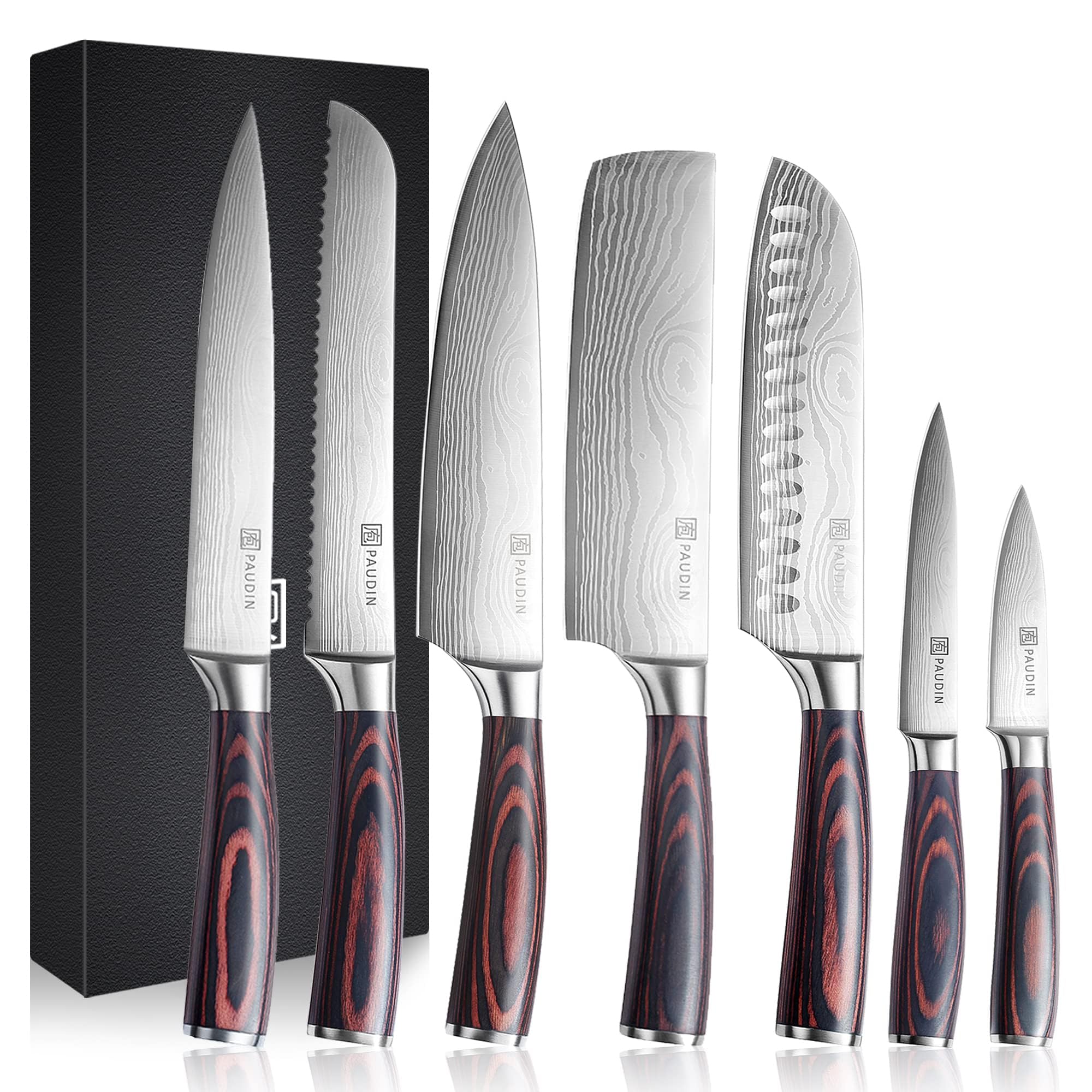PAUDIN 7-Piece Japanese Knife Set | High Carbon Stainless Steel