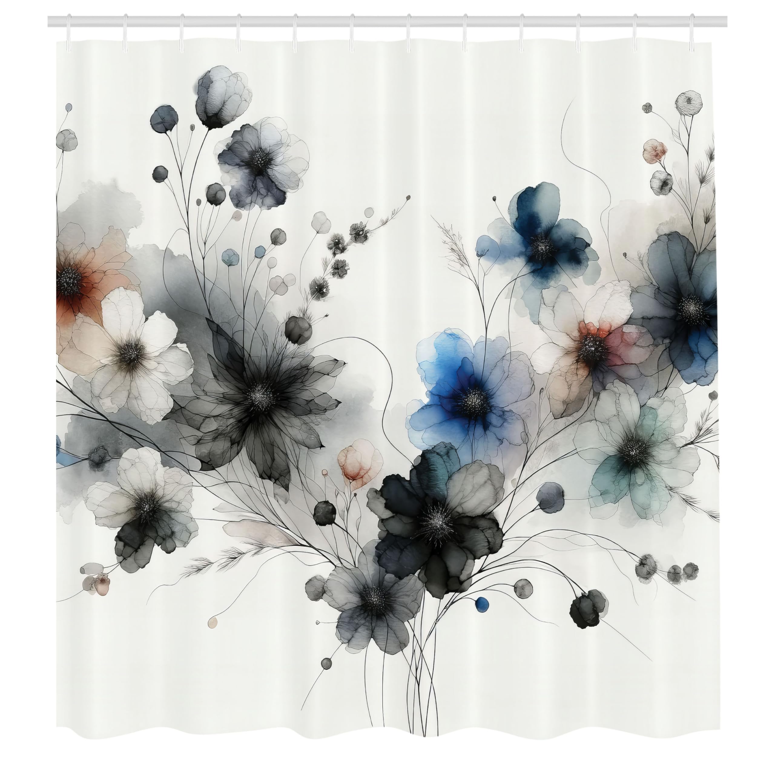 Abakuhaus Floral Shower Curtain | Waterproof Fabric Bathroom Decor – Grey Blue