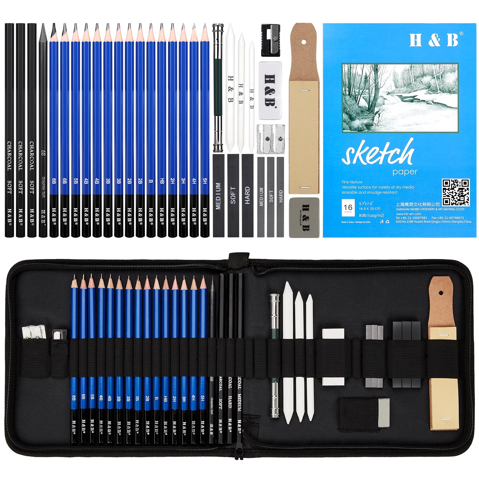 Coolzon 35-Piece Drawing and Sketching Pencil Set with Portable Case