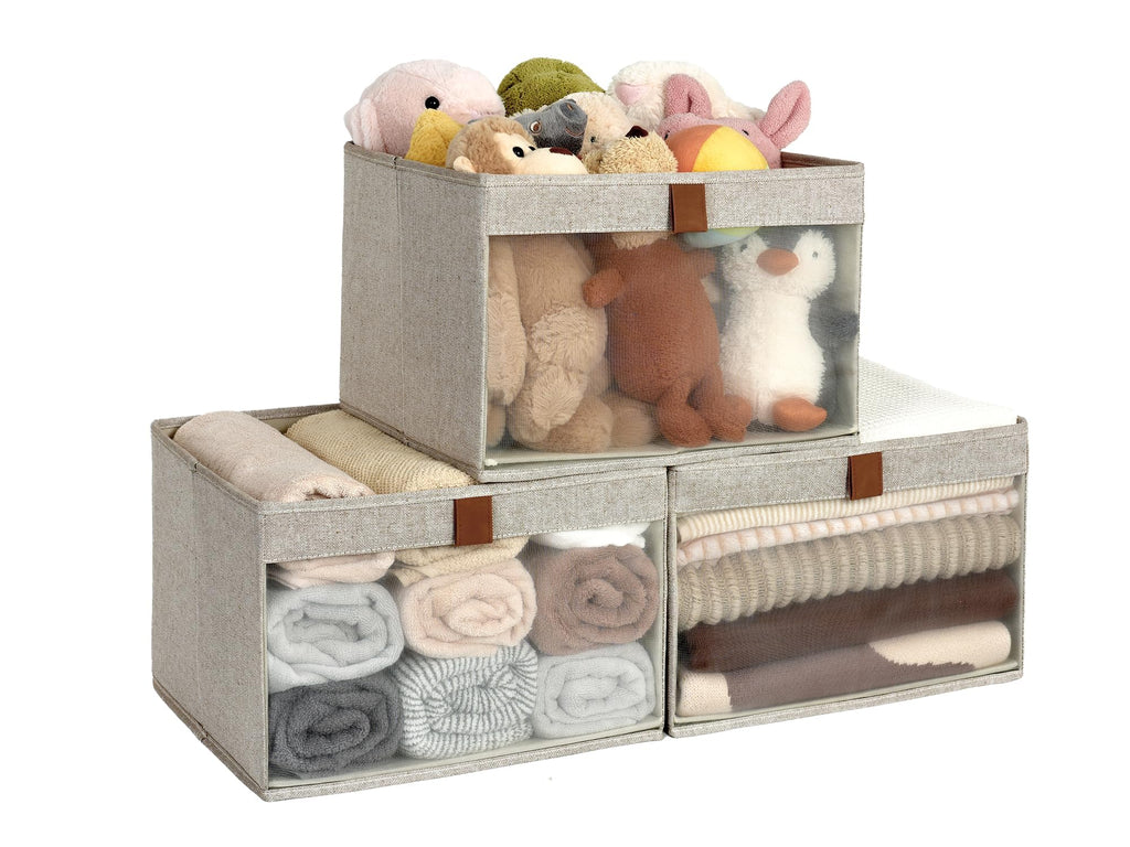 StorageWorks Storage Boxes, Fabric Storage Boxes for Shelves, Foldable Storage Baskets with Clear Window, Clothes Storage Boxes with Handles - image 1