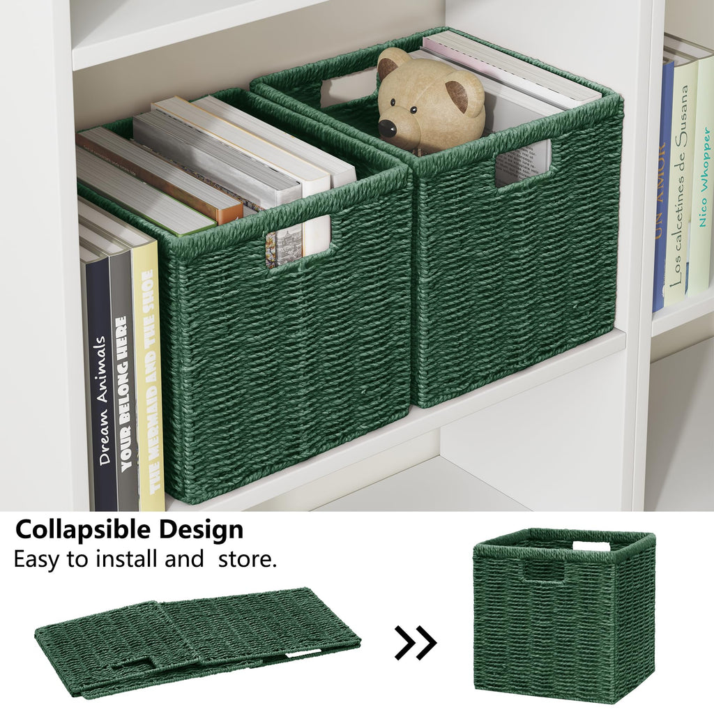 Vagusicc Wicker Storage Basket, Foldable Storage Cubes Organizer Bins, Handwoven Storage Baskets for Shelves Closet Wardrobe Bathroom - image 3