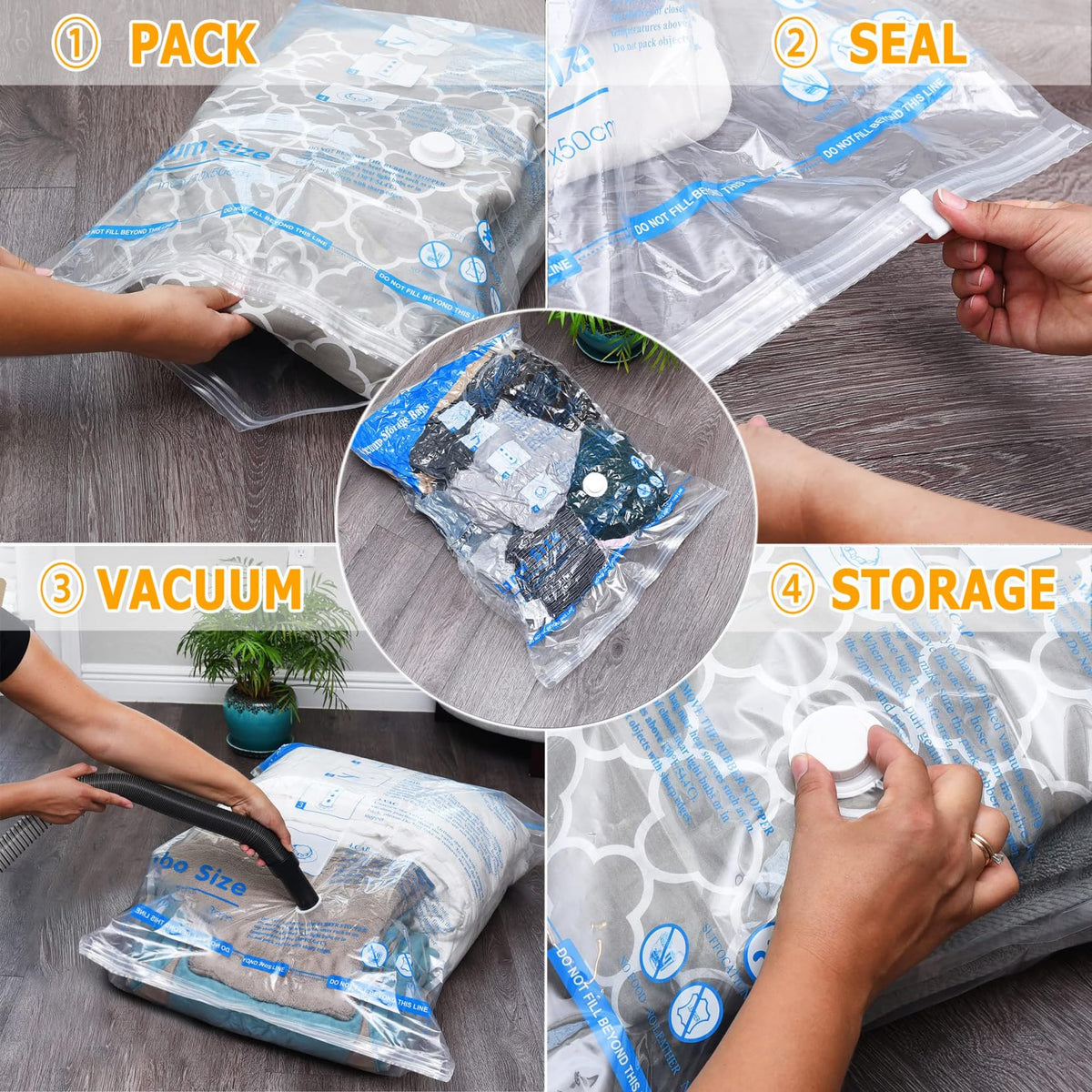 Vacuum Storage Bags Space Saver Sealer Bags,Compression Bags for Clothes, Pillows, Comforters, Blankets, Bedding 8 Combo - image 4