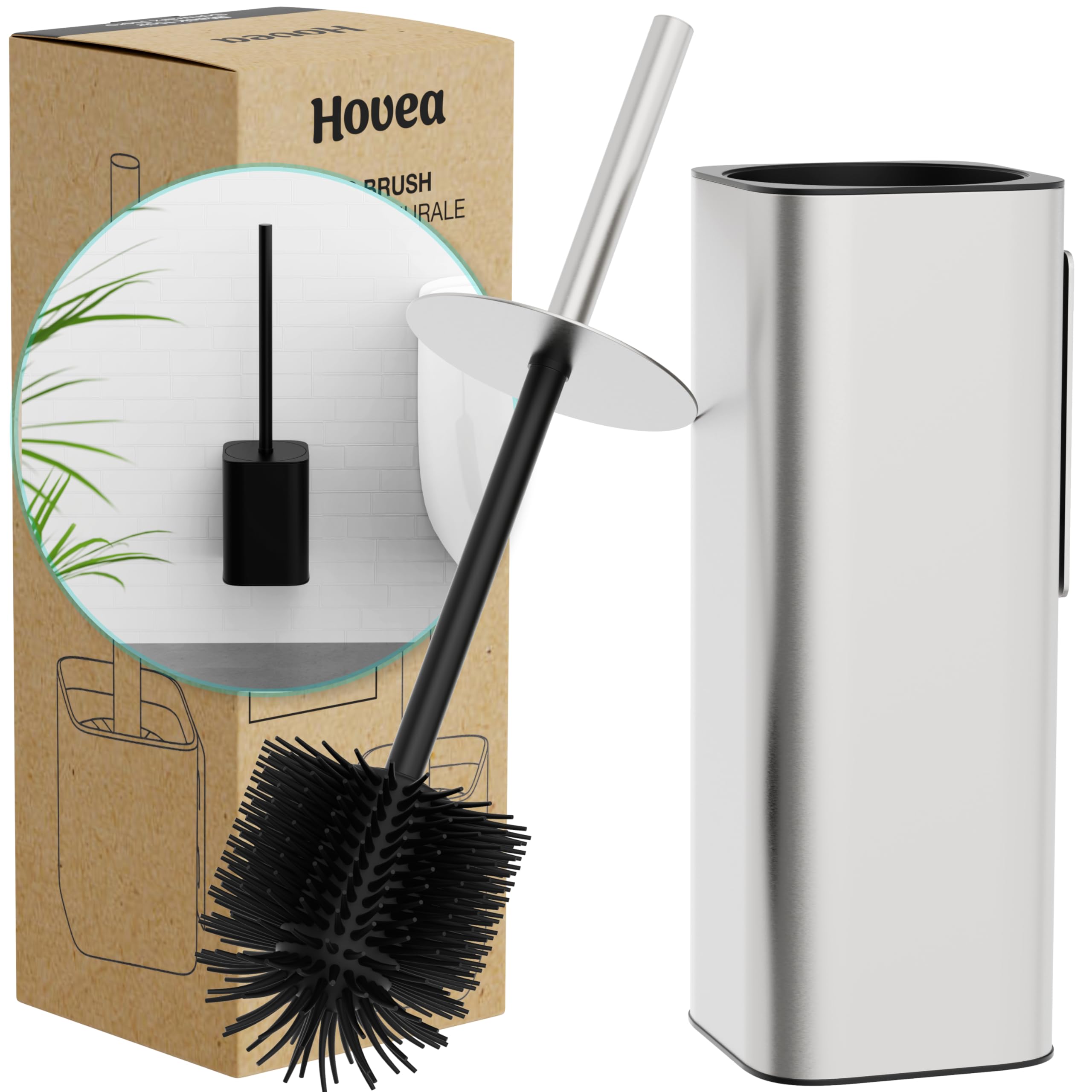 Hovea Wall Mounted Toilet Brush Set | 304 Stainless Steel & Silicone