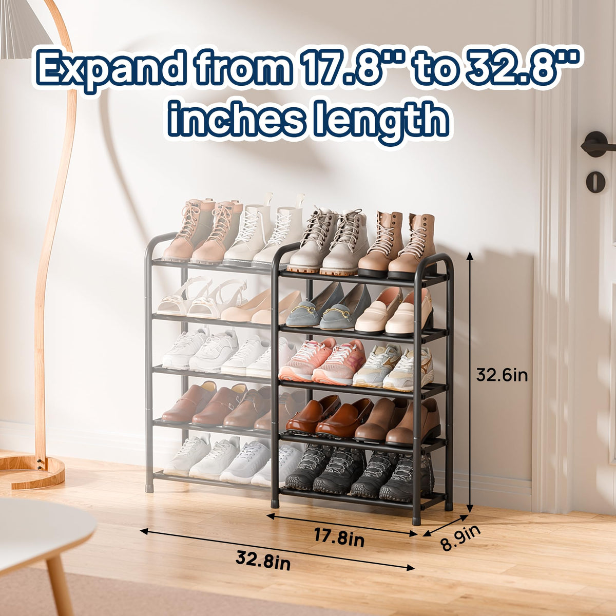 ENJOYBASICS Expandable Shoe Rack, 5 Tier Adjustable Shoe Storage Shelf - image 2