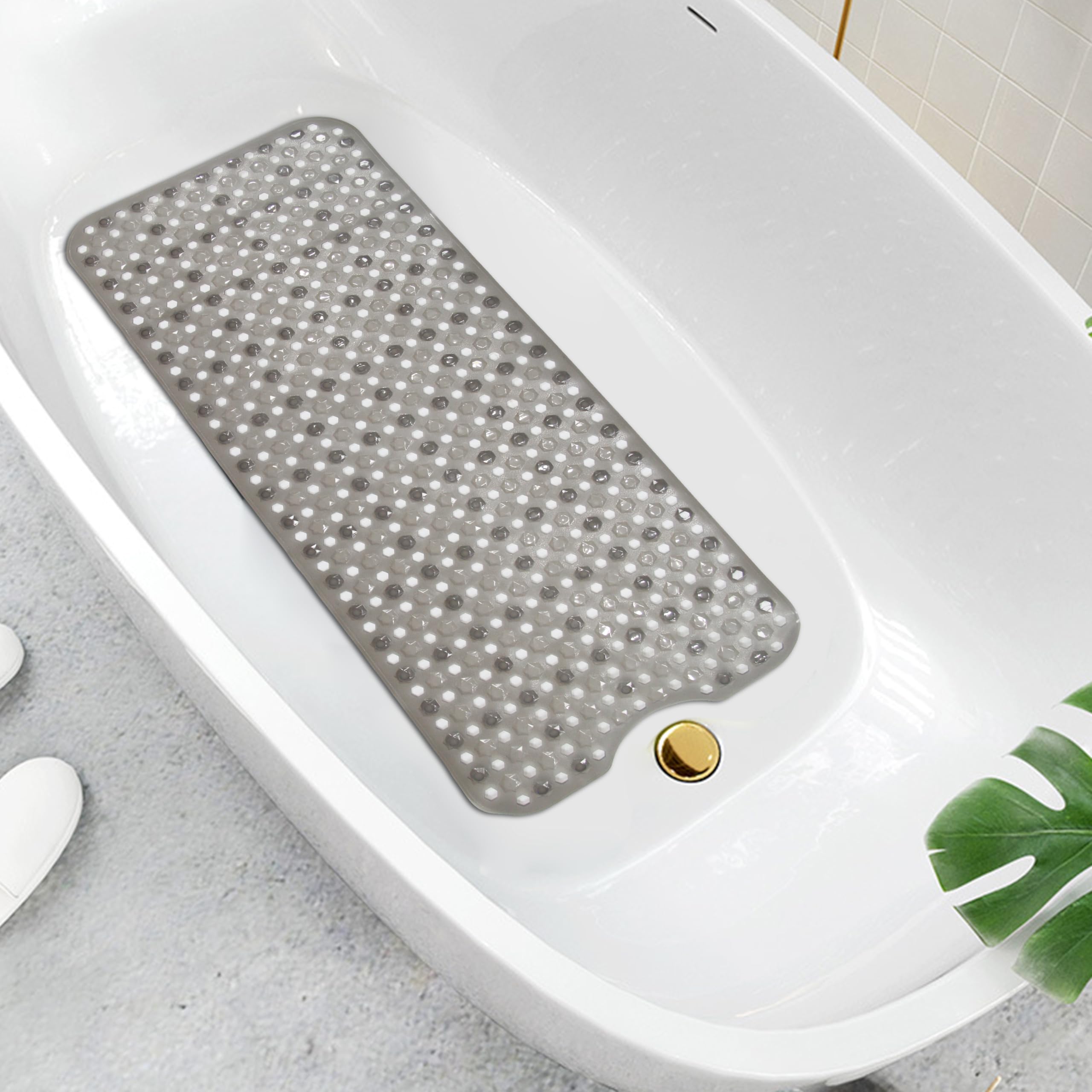 Non-Slip Bath Mat – Extra Long Machine Washable Grey Mat