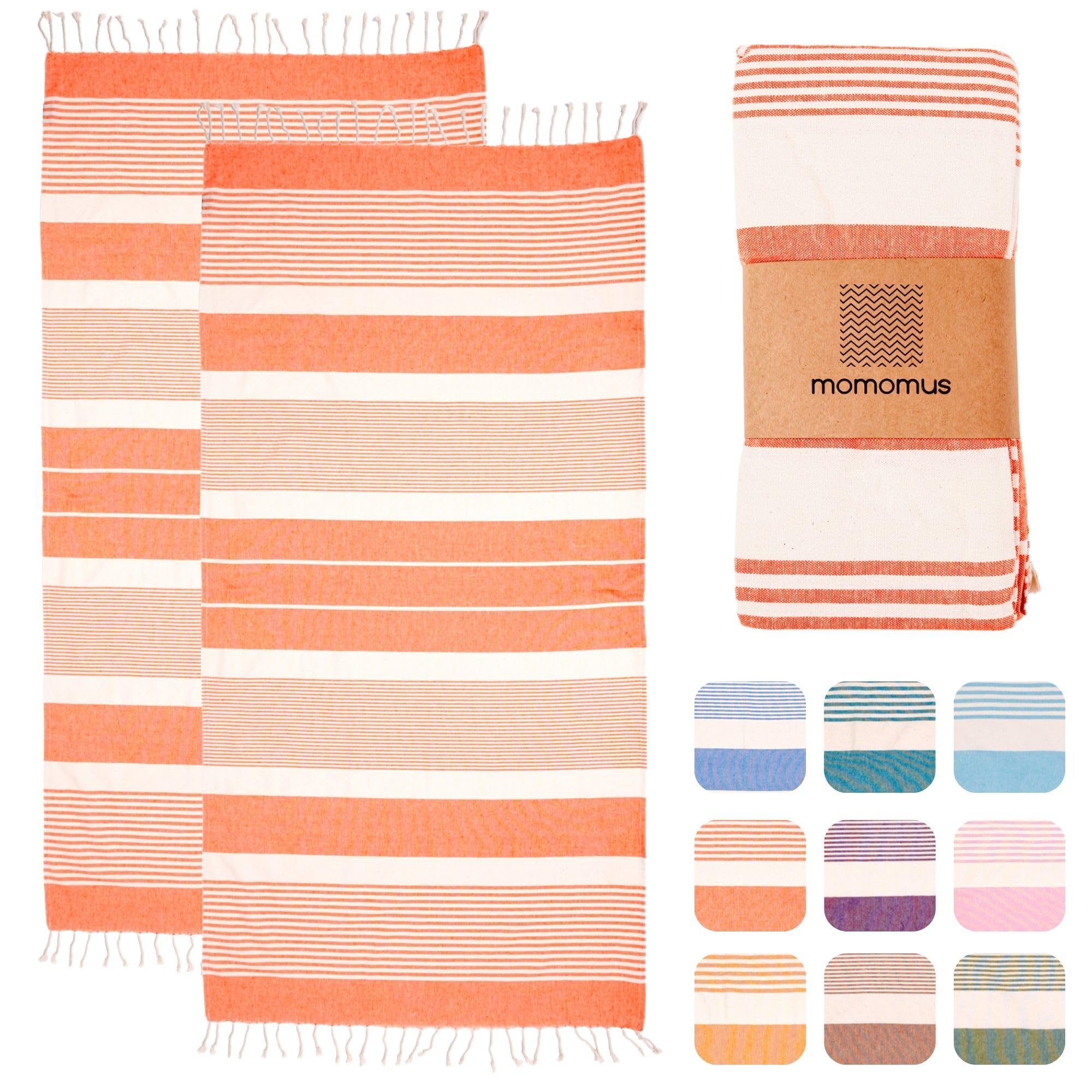 MOMOMUS 2-Pack XL Cotton Beach Towels - Ultra-Soft Fouta - Salmon