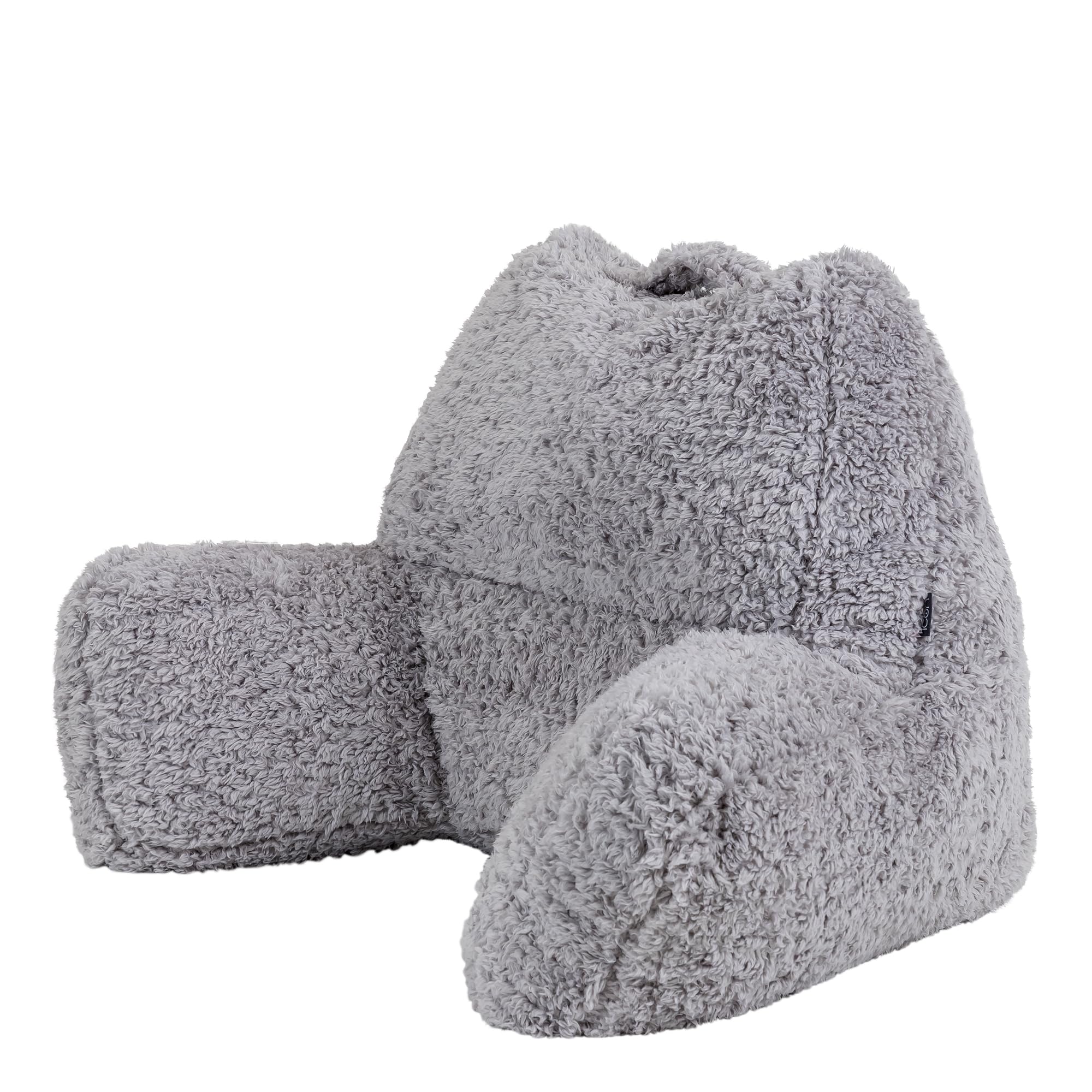 icon Teddy Bear Fluffy Fleece Cuddle Cushion – Grey Back Support Reading Pillow