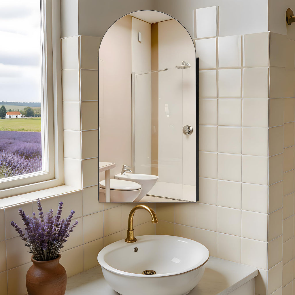 Ymahizax Corner Bathroom Cabinets with Mirror, Black Arched Bathroom Mirror Cabinet, 80x40CM Mirrored Cabinet for Bathroom