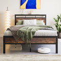 FOUBAM Metal Bed Frame with Wooden Headboard Shelves | 120x200cm Black