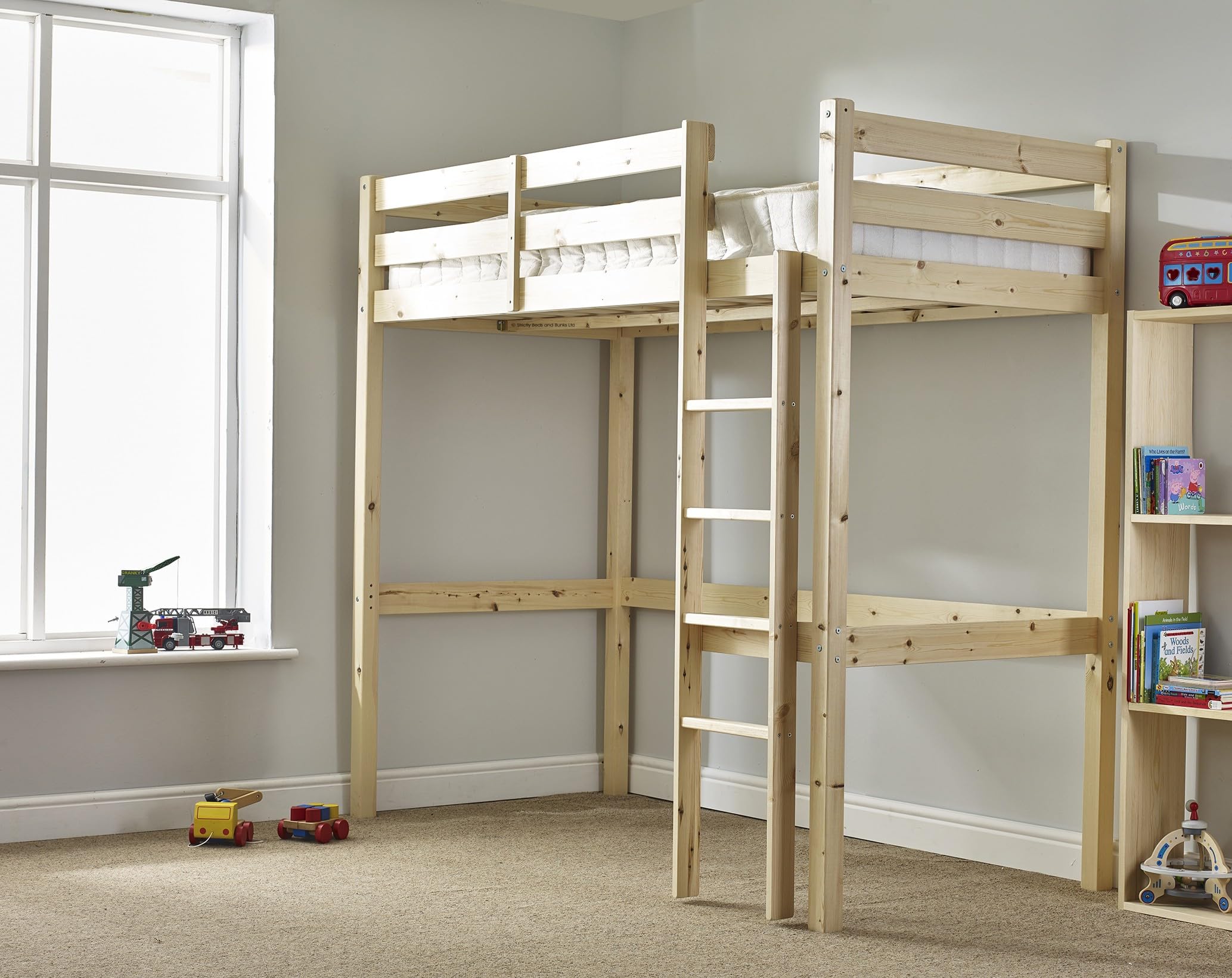 Strictly Beds Icarus High Sleeper Loft Bed | Heavy Duty Solid Pine 4ft 6