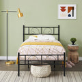 FurnitureR Single Metal Platform Bed Frame with Underbed Storage - Black