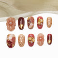 Sun&Beam Nails – Handmade Short Oval Press-On Nails | 3D Japanese Flower