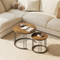 Huhote Round Coffee Tables, Set of 2 End Table, Nesting Tables, Side Table with Metal Frame for Living Room/Bedroom/Balcony/Office/Apartment
