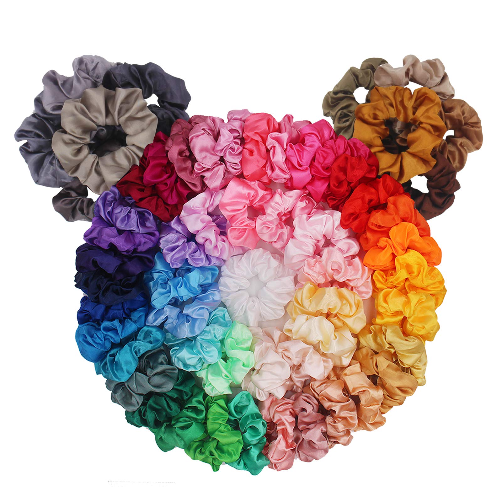 BeeVines 60 Pack Satin Silk Scrunchies | Hair Ties for Women & Girls