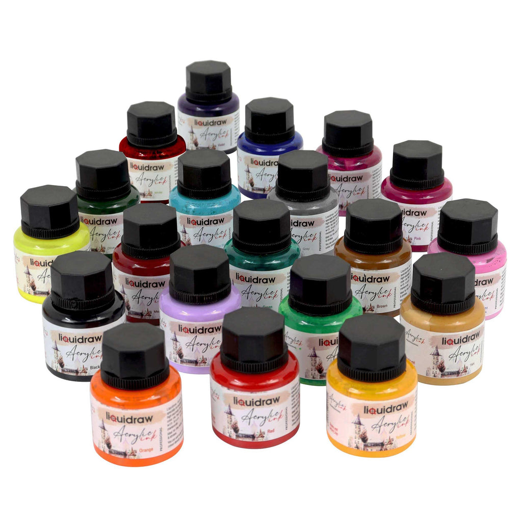 Liquidraw Acrylic Inks Set of 20 – Professional Waterproof Art Inks, 35ml