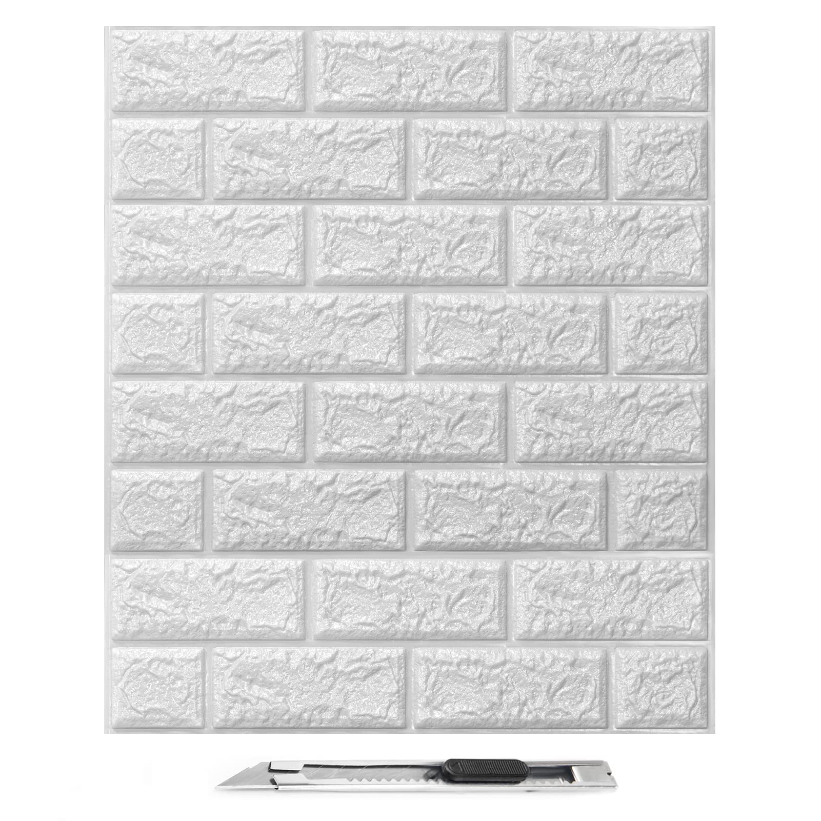 Art3d 3D Brick Wallpaper | White Faux Foam Peel and Stick Panels, 30-Pack