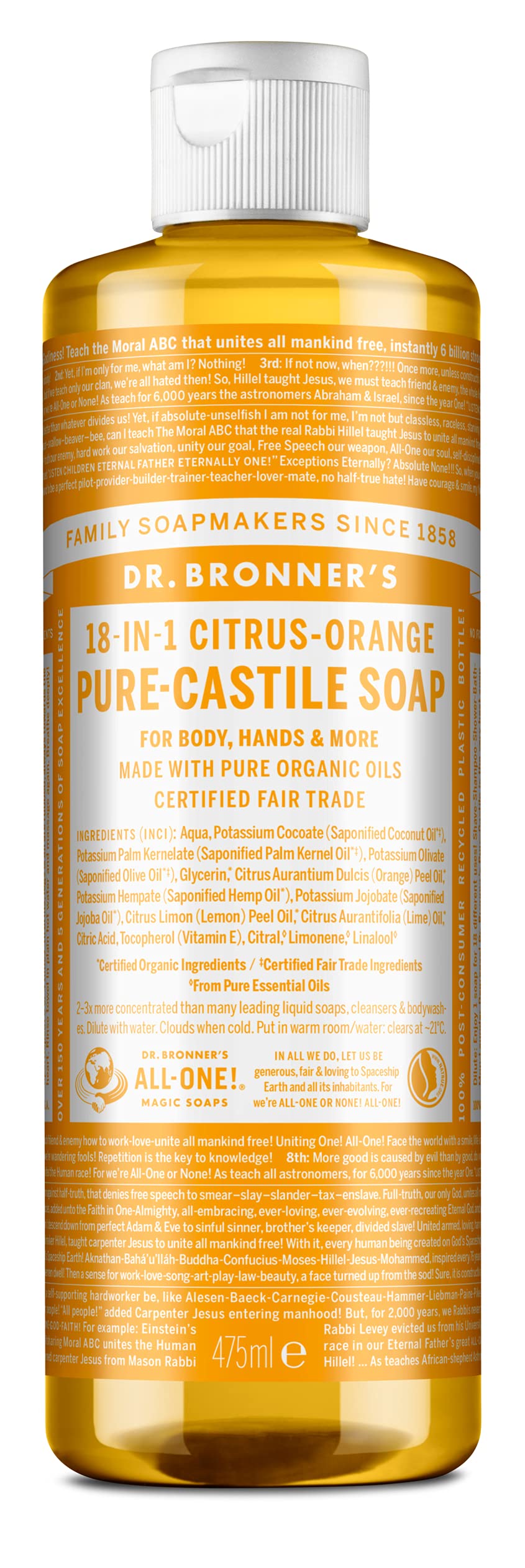 Dr. Bronner's Citrus Liquid Castile Soap – Organic 18-in-1 Cleaner 475ml