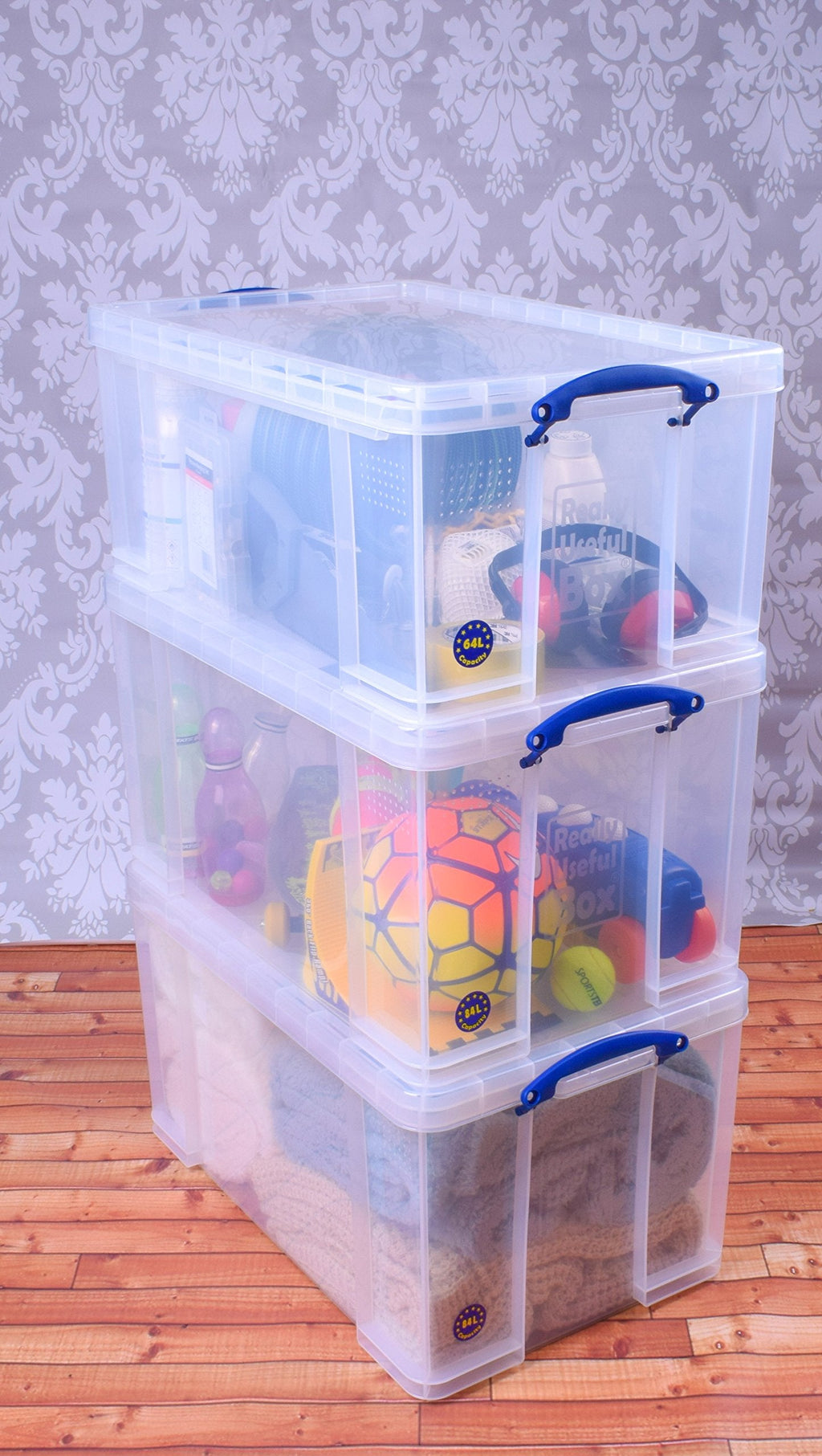 Really Useful Box Clear Plastic Storage Bins - 3 Pack (84L & 64L)