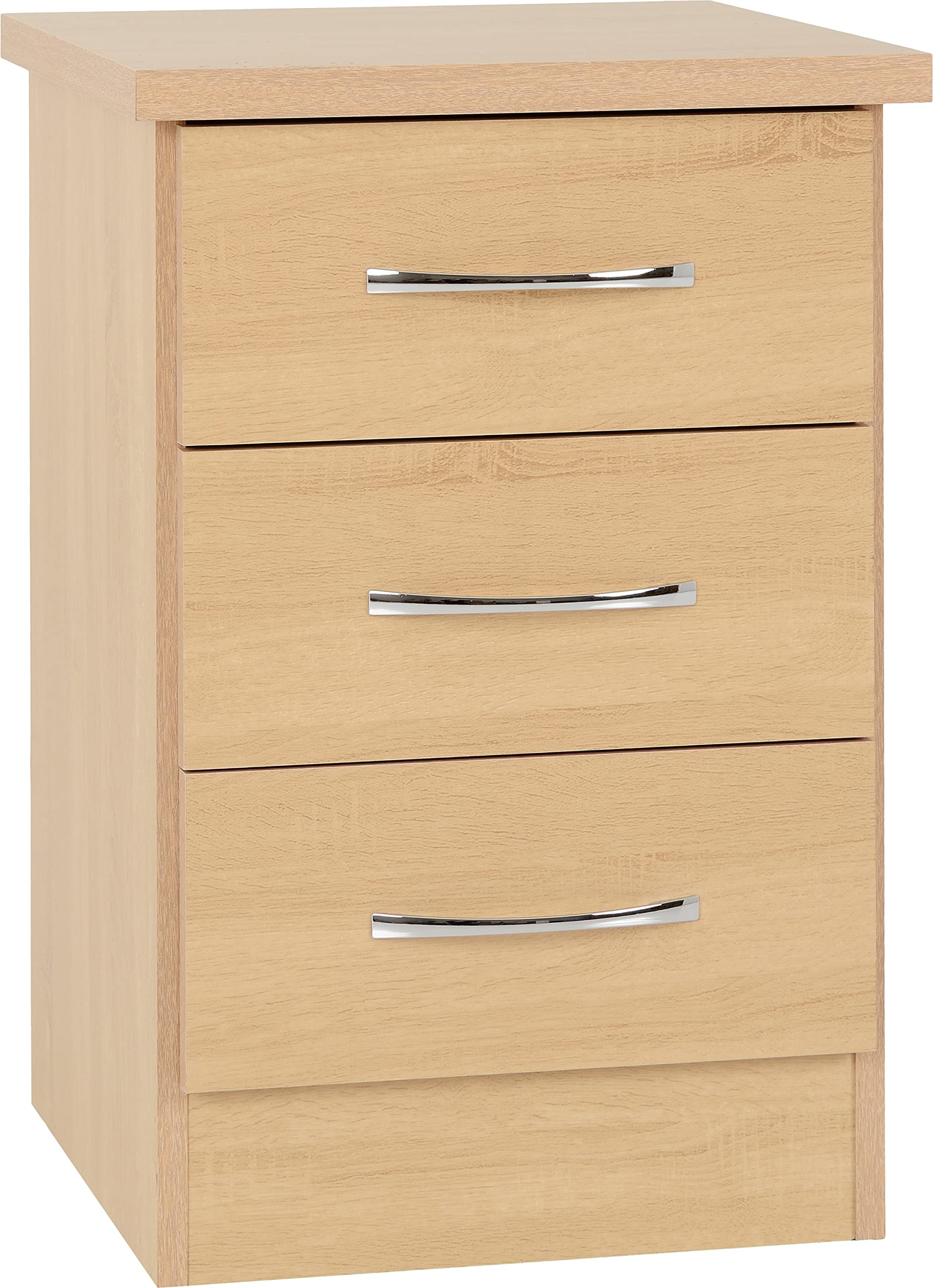 Seconique Nevada 3 Drawer Bedside Table - Sonoma Oak Effect Nightstand