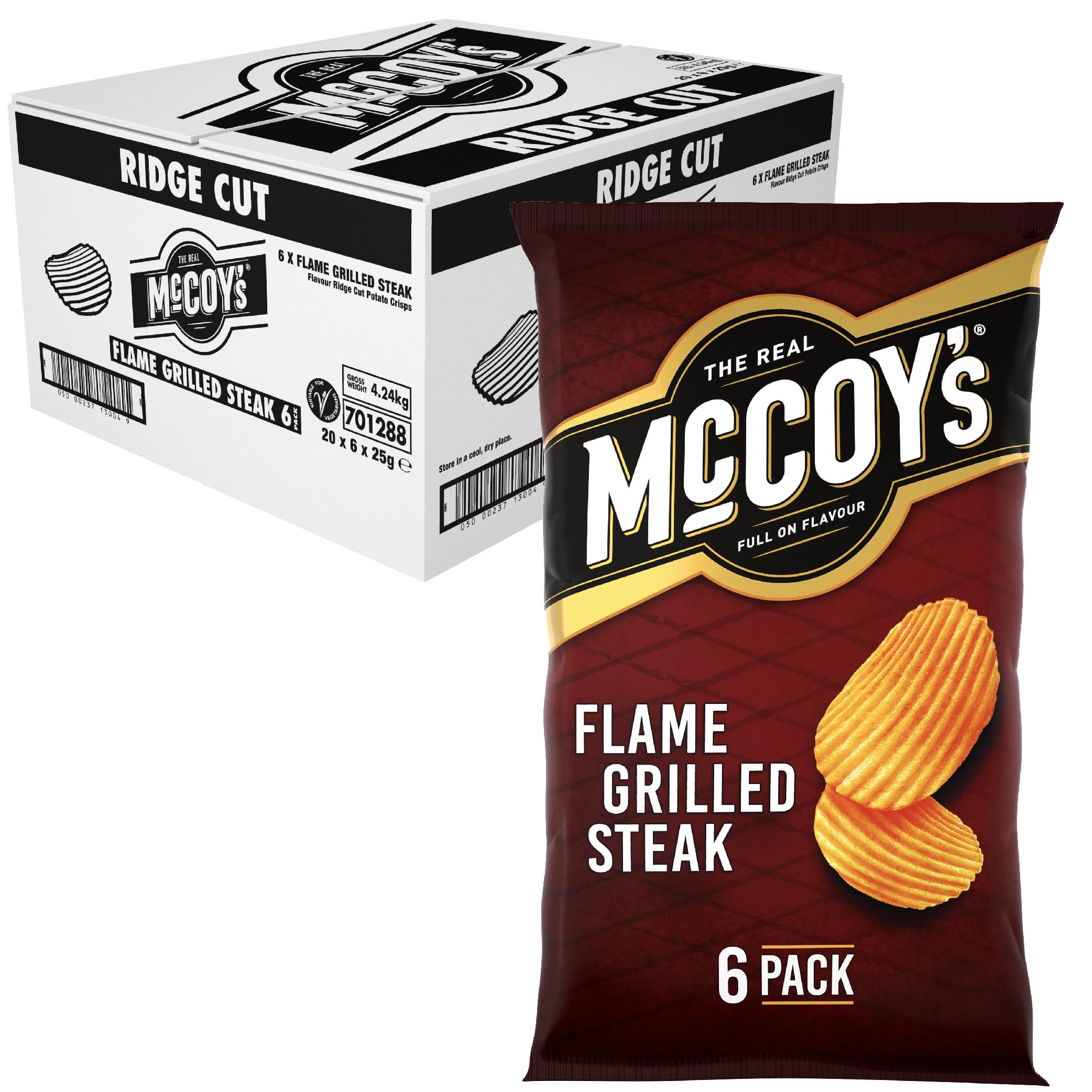 McCoy's Flame Grilled Steak Ridged Crisps - 6 Pack (Pack of 20)