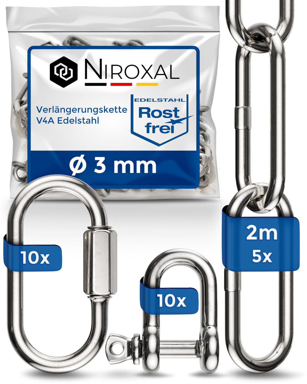Jolof Store V4A Stainless Steel Chain Set – 2m Heavy Duty Suspension Kit