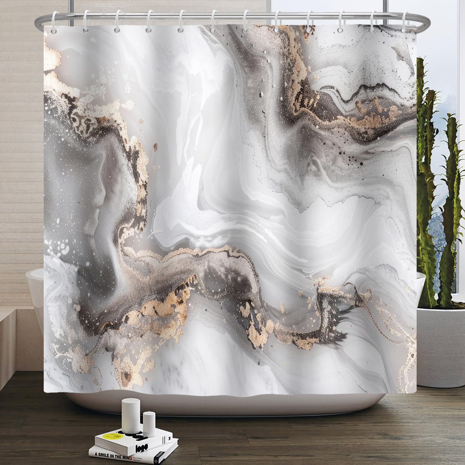 Jolof Store Grey Marble Shower Curtain – 180x200cm Waterproof Fabric