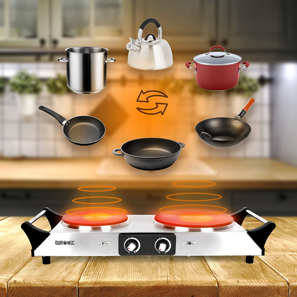 Duronic HP2 SS Electric Double Hot Plate – 2500W Portable Stainless Steel Hob