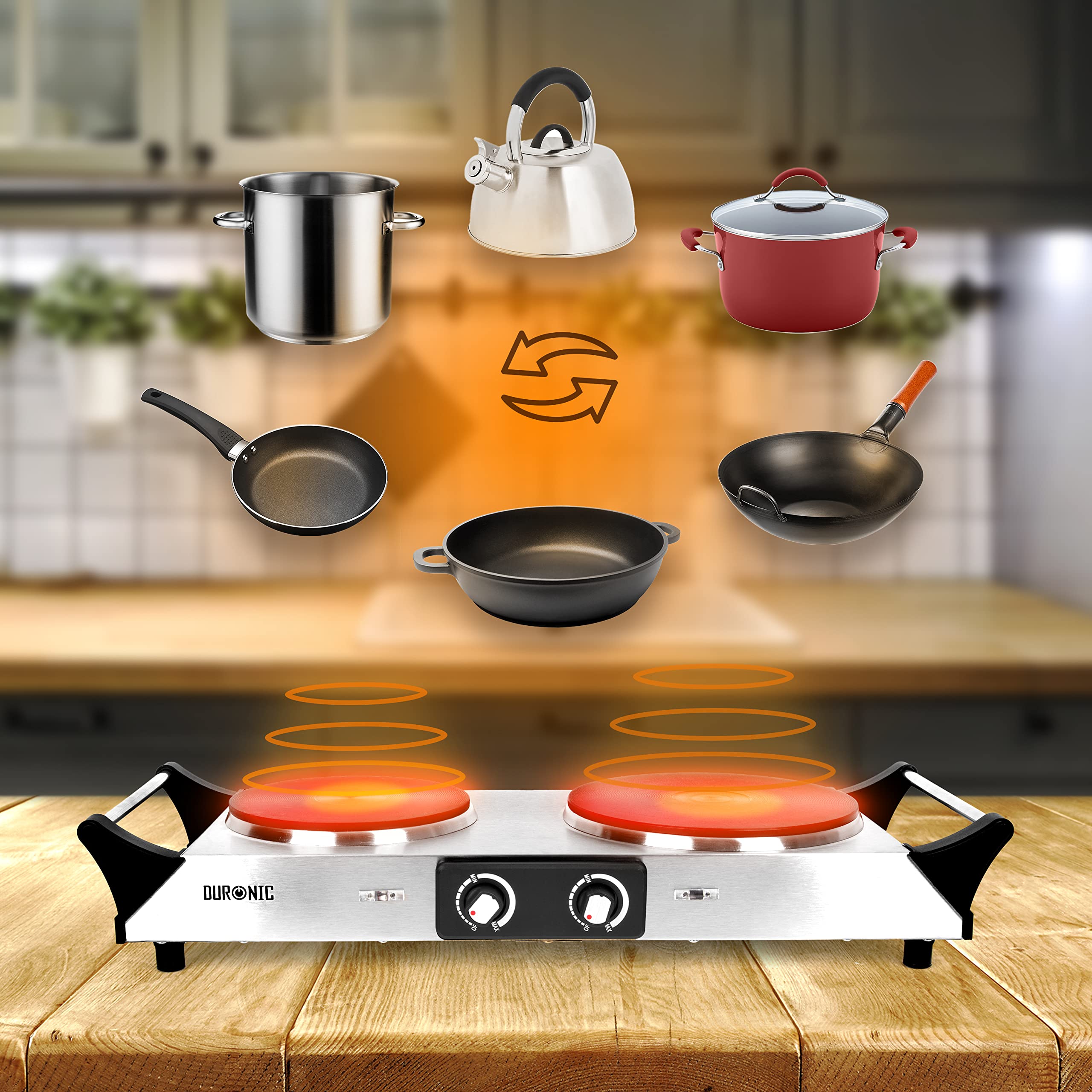 Duronic HP2 SS Electric Double Hot Plate – 2500W Portable Stainless Steel Hob