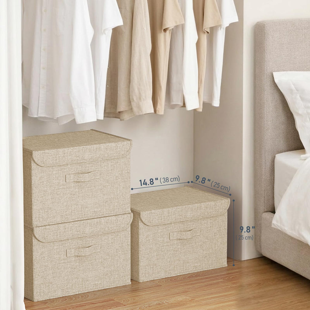 Homsorout Foldable Storage Boxes with Lids - Wardrobe Organiser Bin with Handle Fabric Basket Containers for Clothes, Book, Shelf, Office