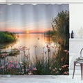 JIANGLANY Nature Sunset Lake 3D Shower Curtain | 80x80 Polyester