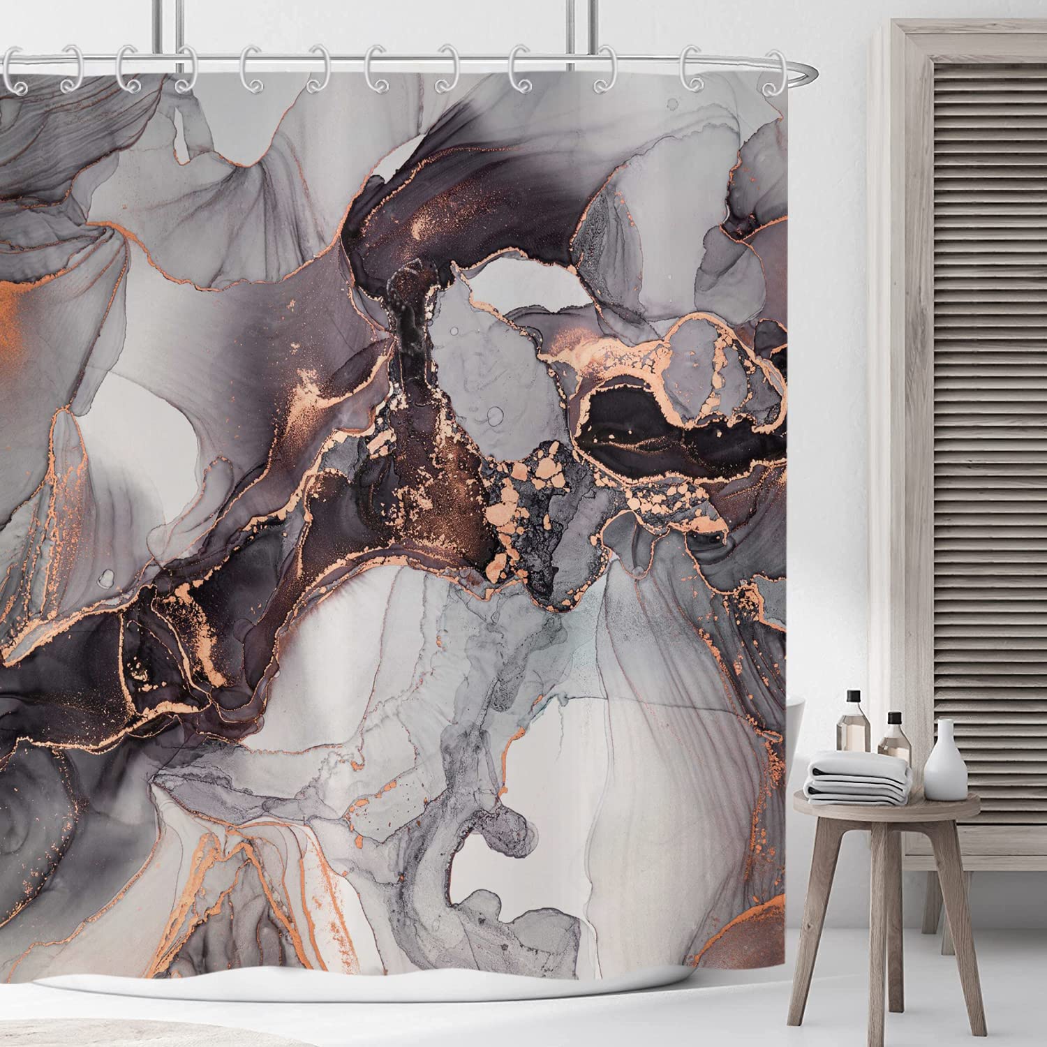 ASDCXZ Marble Shower Curtain - Black & Gold Waterproof Polyester, 180x200cm