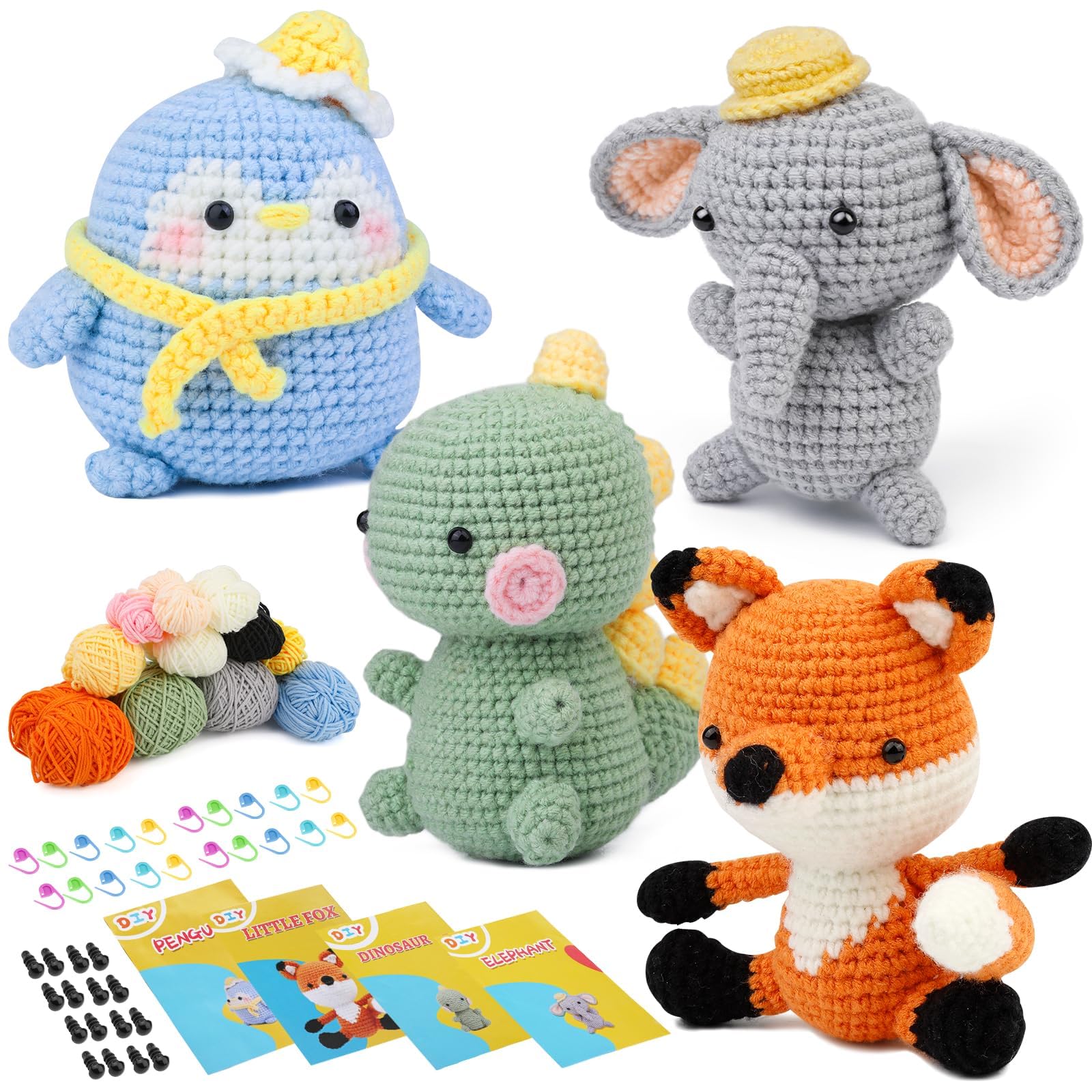 Easusy Animal Crochet Kit for Beginners - 4 Pack Amigurumi DIY Set
