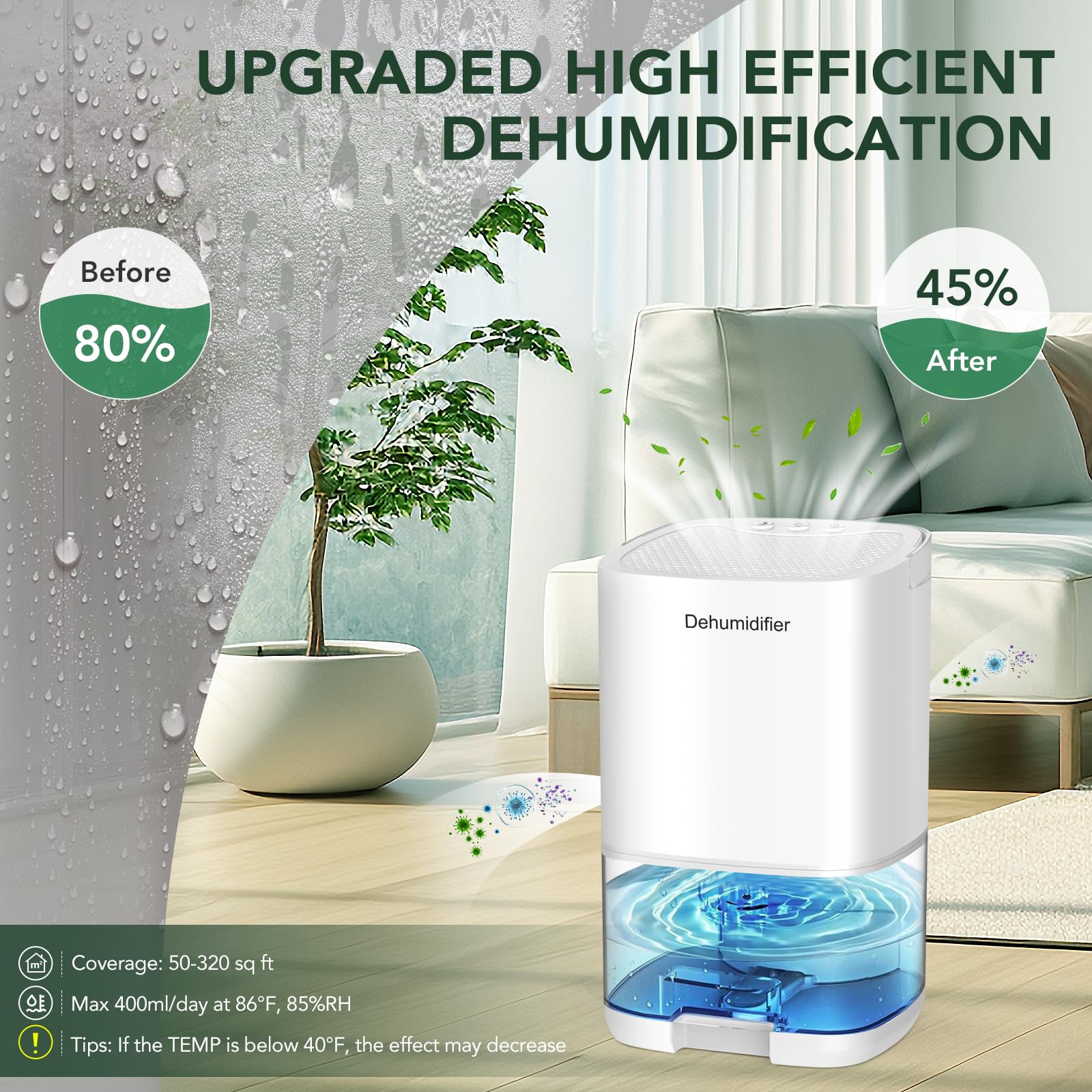 NexGlow 1000ml Portable Dehumidifier for Home – Quiet 320 sq. ft Bedroom