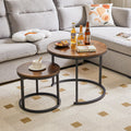 IBUYKE Round Nesting Coffee Table Set of 2 – Rustic Brown Wood & Metal