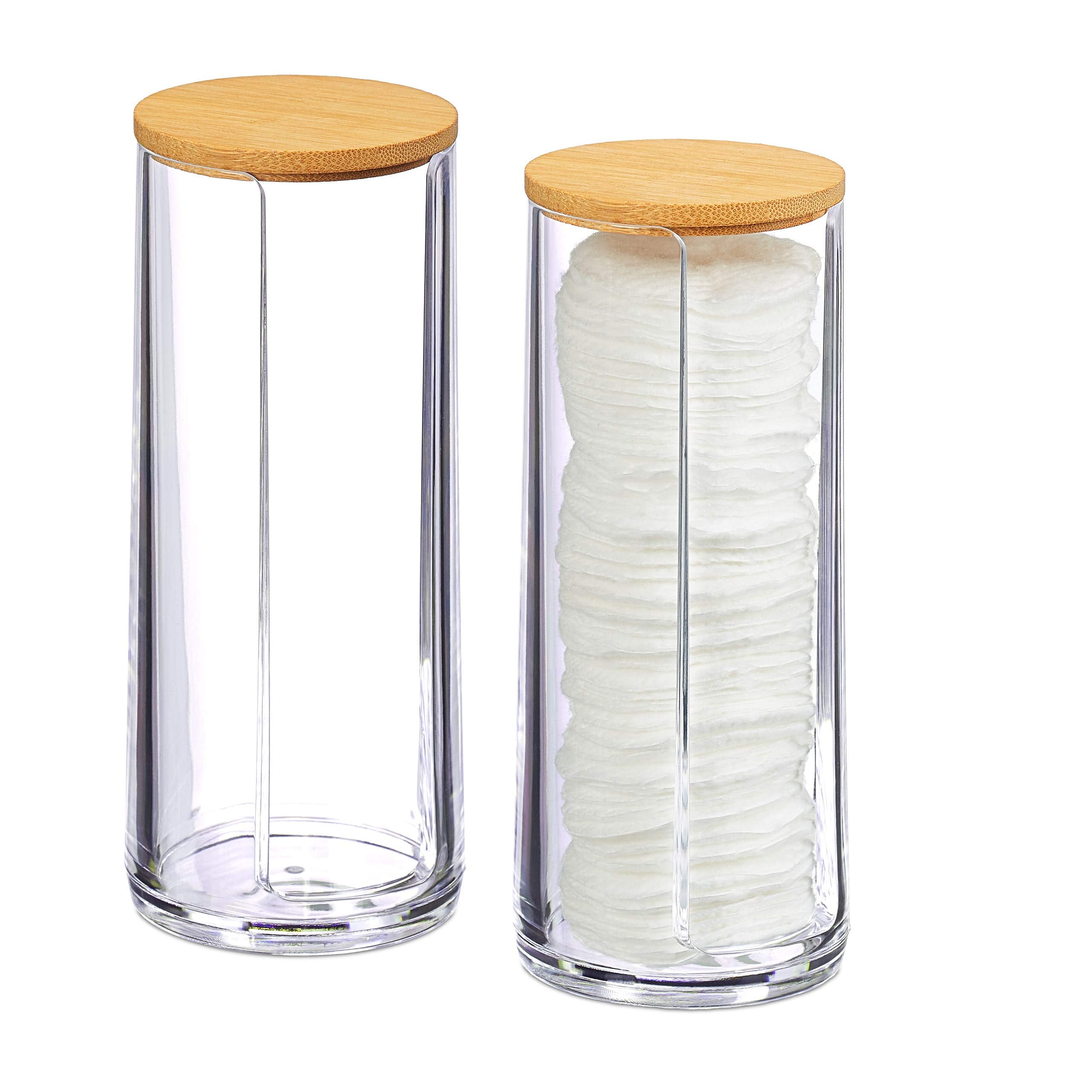 Relaxdays Cotton Pad Storage Tower Set of 2 | Acrylic & Bamboo Dispenser