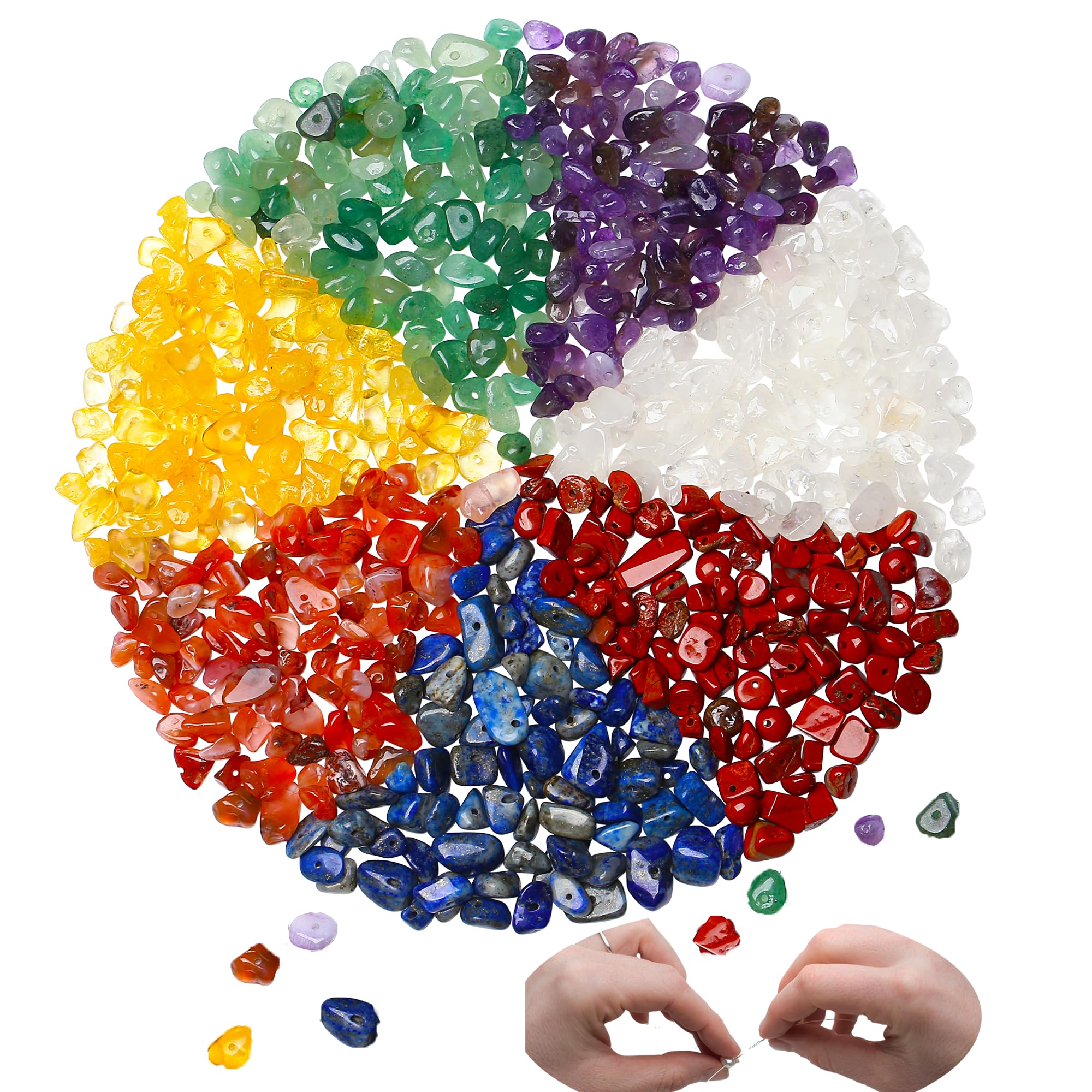 XIANNVXI 400 Pcs 7 Chakra Crystal Chip Beads for Jewelry Making, 5-8mm