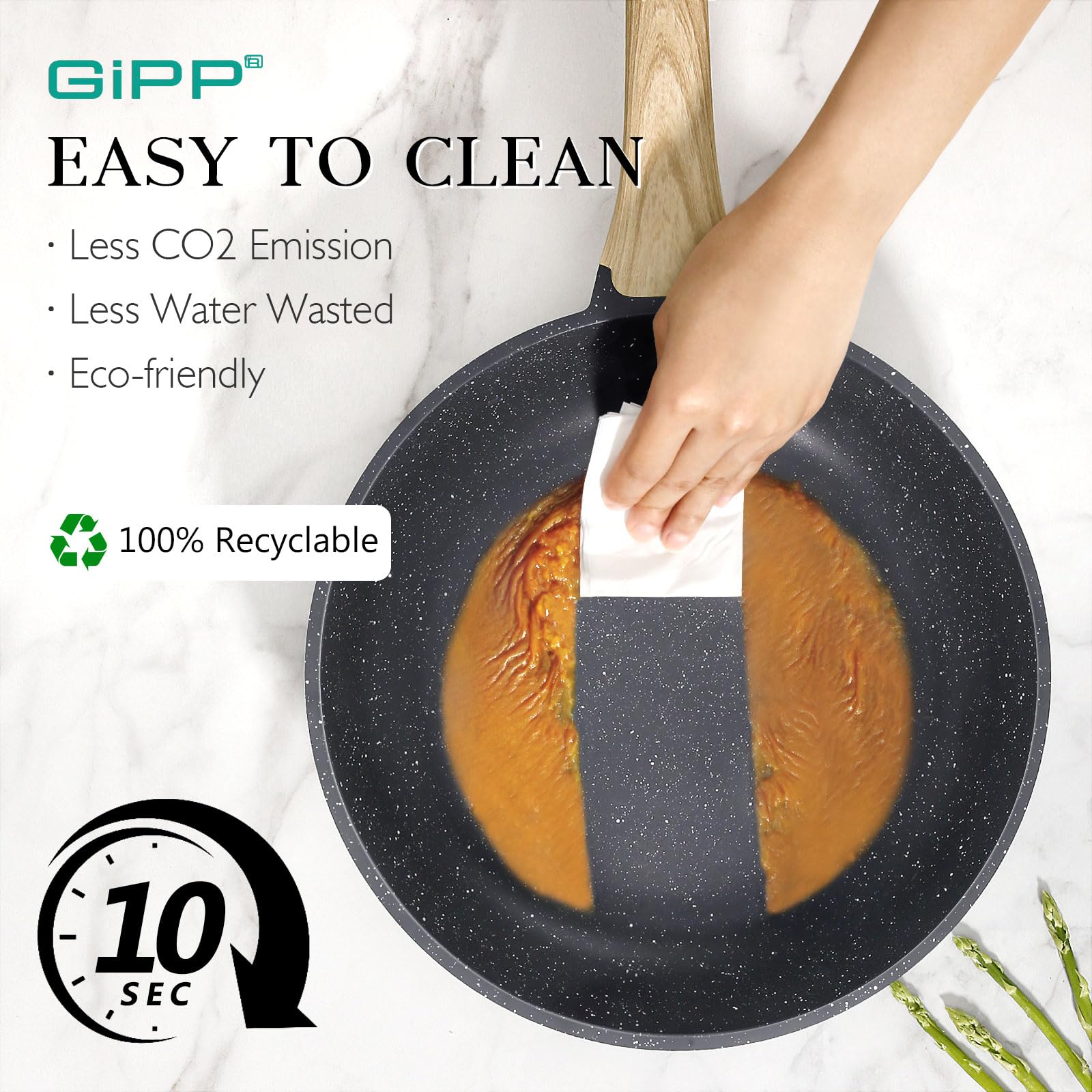 GiPP Non Stick Frying Pan Set – 3 Piece Grey Granite Induction Skillets