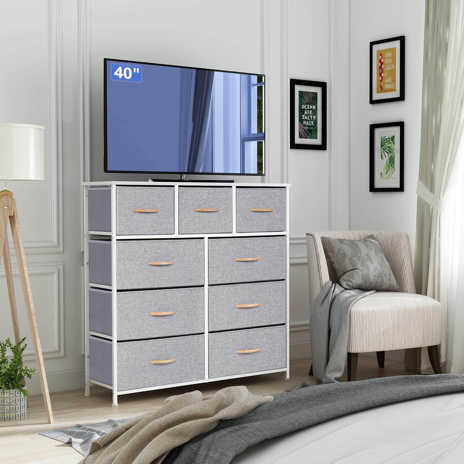 LYNCOHOME 9 Drawer Fabric Dresser – Large Storage Chest for Bedroom