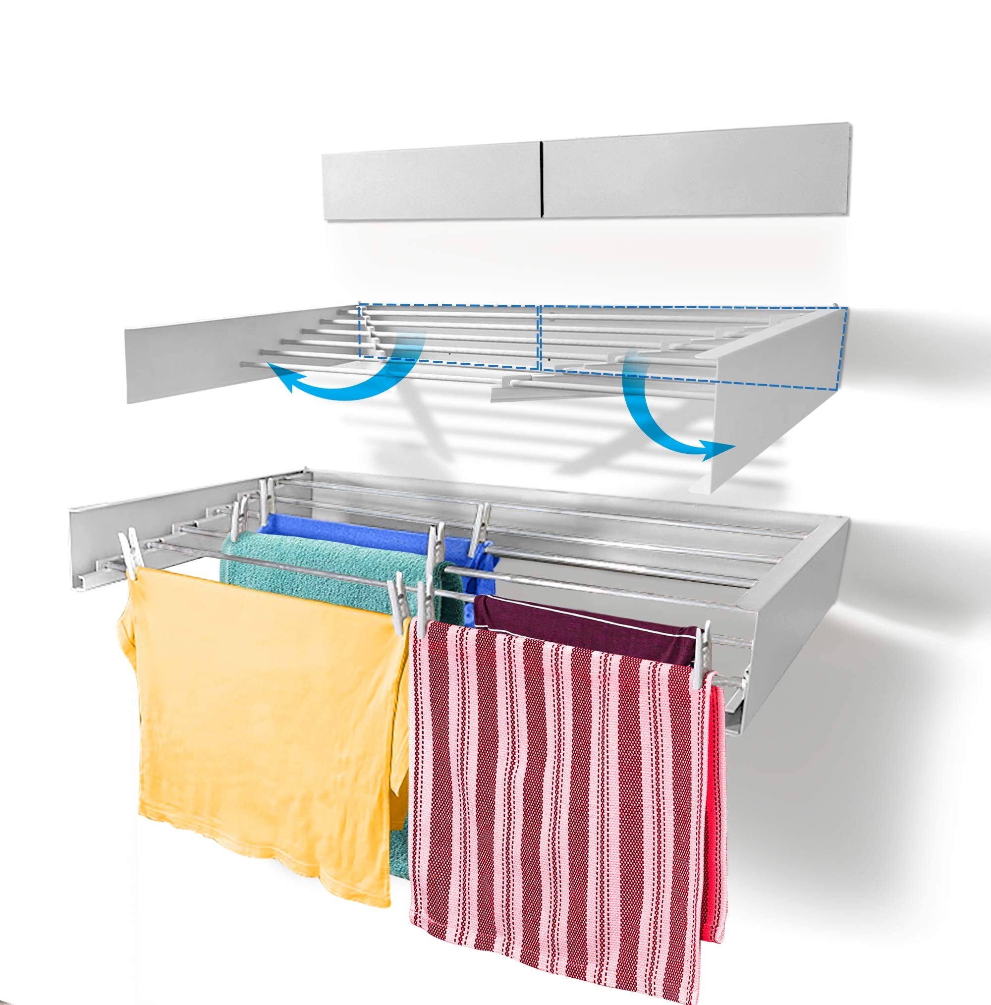 Step Up Wall Mounted Retractable Clothes Drying Rack - 100cm, 25kg