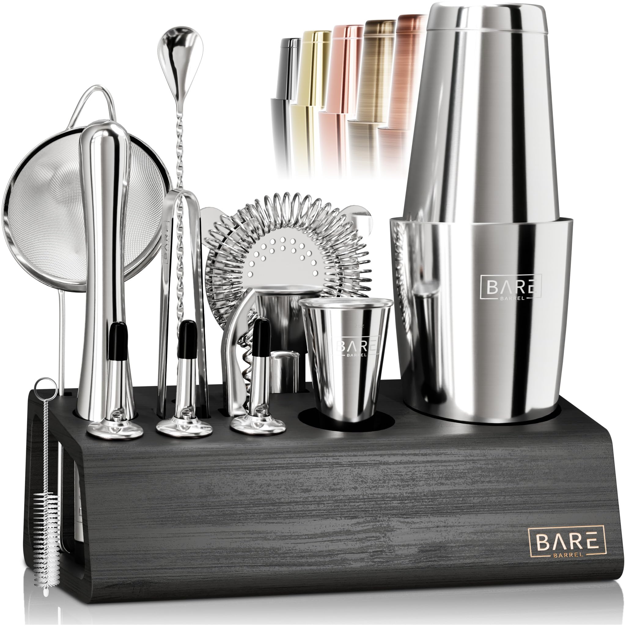Bare Barrel 14-Piece Cocktail Making Kit with Bamboo Stand & Recipes