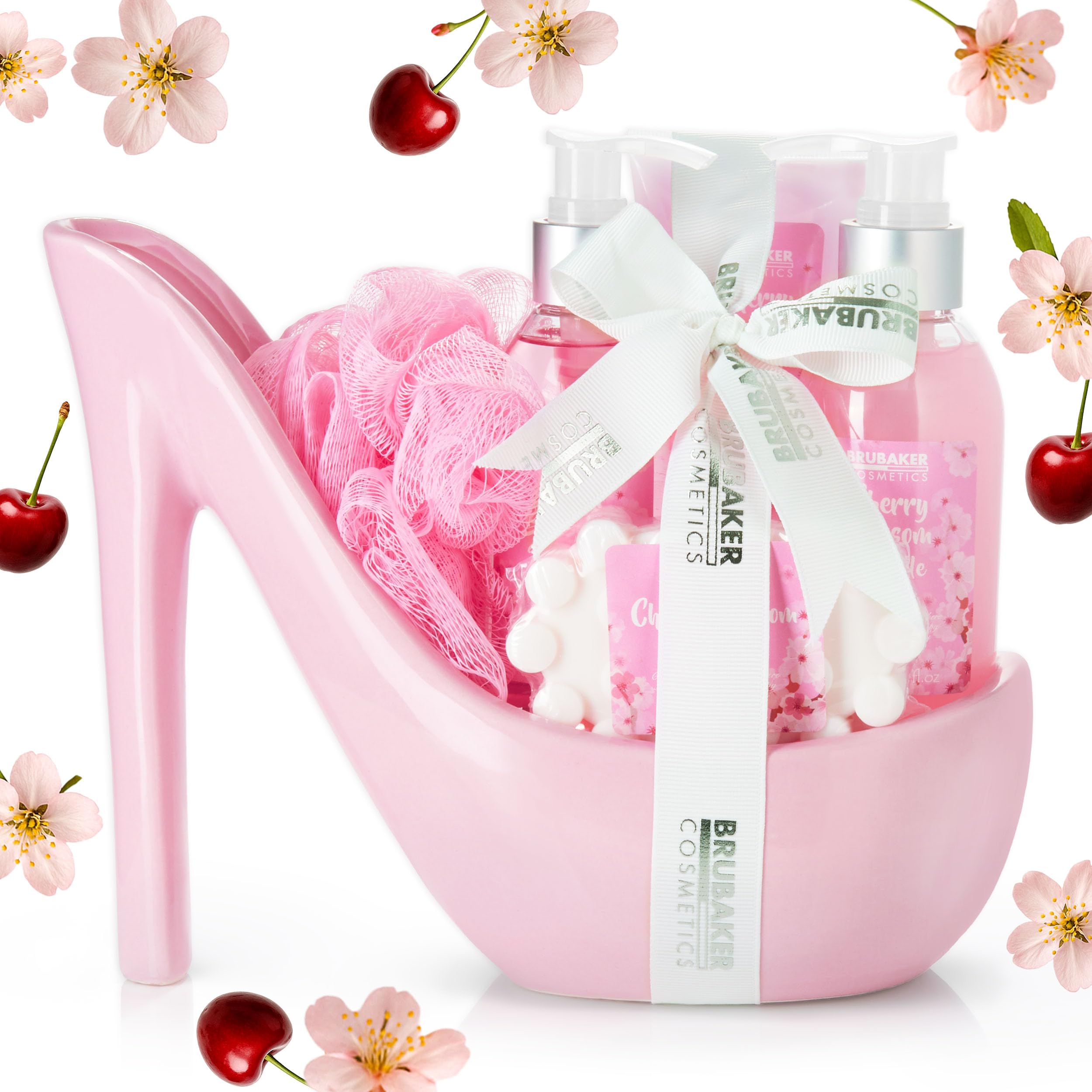 BRUBAKER Cherry Blossom 6-Piece Bath & Shower Gift Set in Ceramic Stiletto
