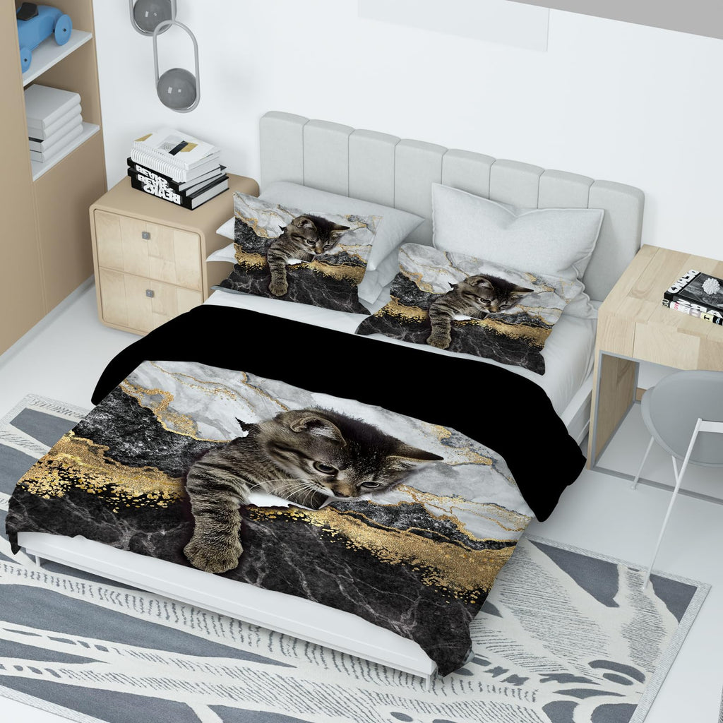 VTRXEG Cat Bedding Set | 3-Piece Soft Microfiber Duvet Cover (260x240cm)