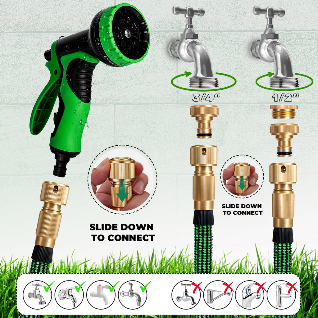 HomeProtek 50ft Expandable Garden Hose – 9-Mode Spray Gun & Brass Fittings