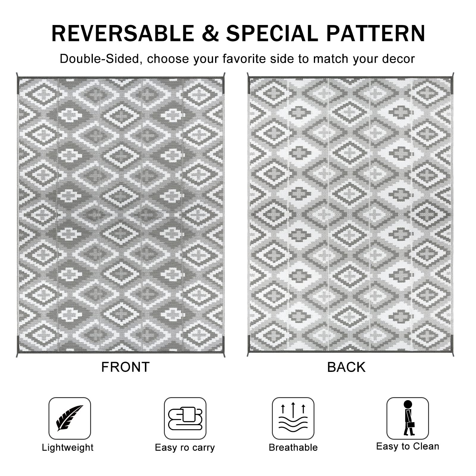 Enyhom Reversible Outdoor Rug | 180x270cm Waterproof Plastic Straw Patio Mat