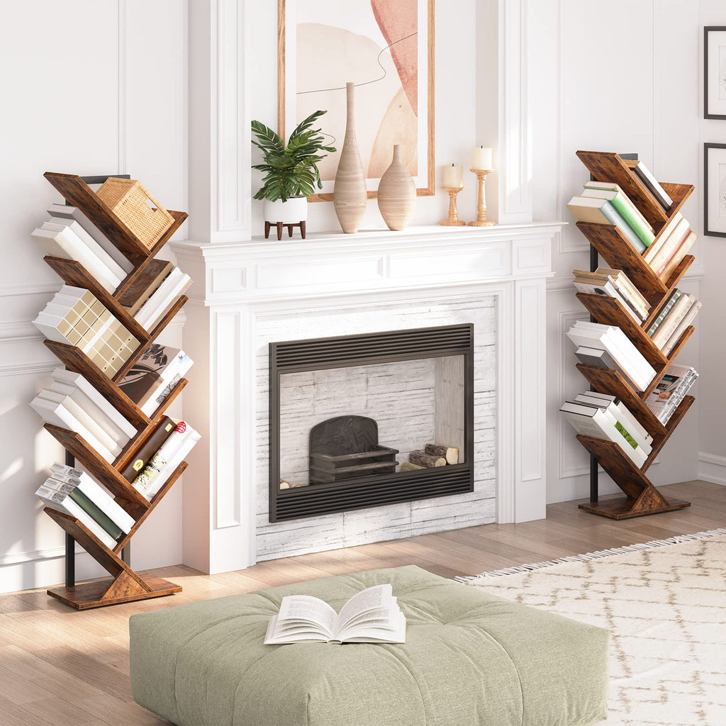 HOOBRO 9-Tier Tree Bookshelf – Industrial Floor Standing Tall Bookcase