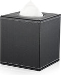KINGFOM Faux Leather Cube Tissue Box Cover – Square Modern Holder, Black