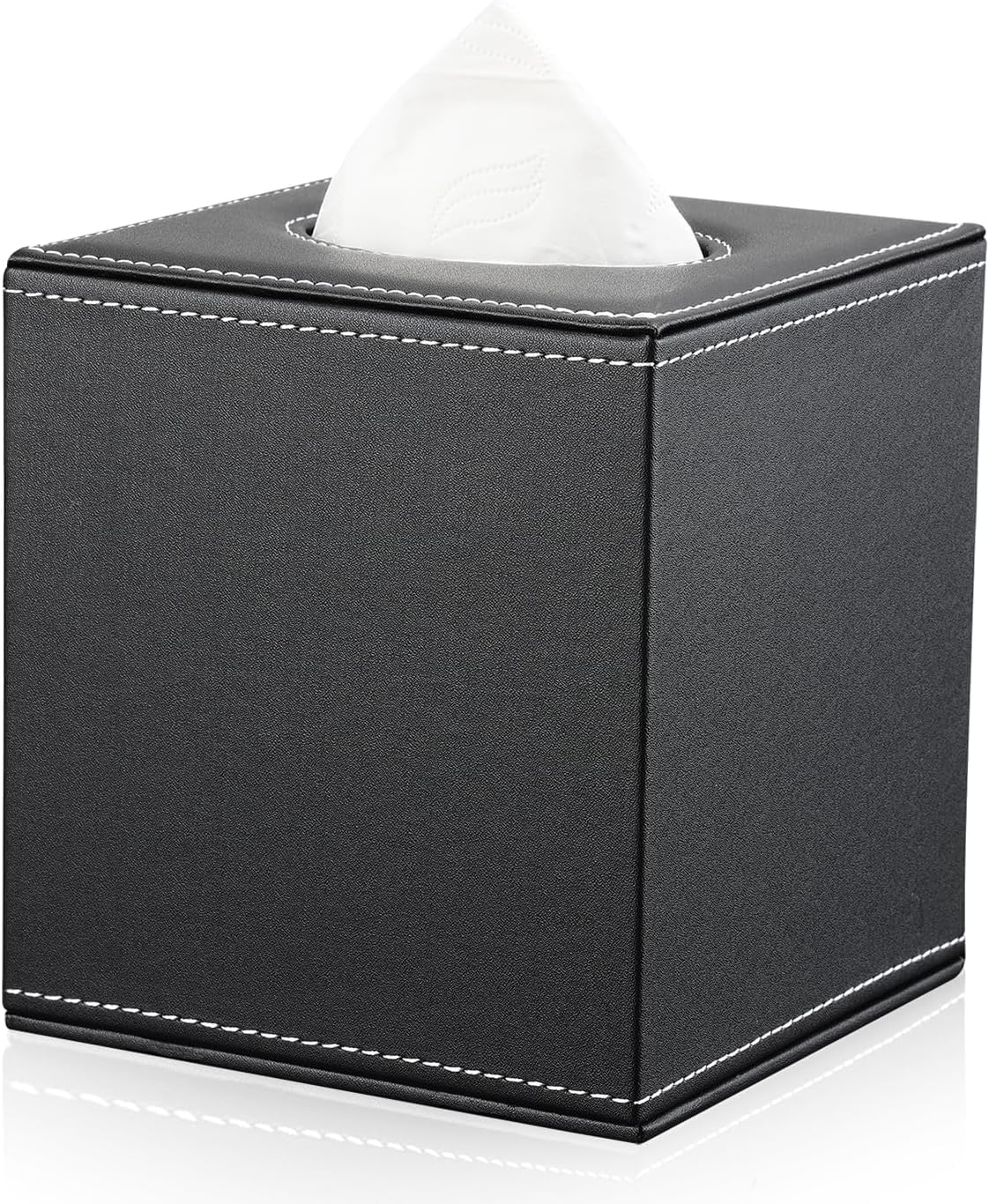 KINGFOM Faux Leather Cube Tissue Box Cover – Square Modern Holder, Black