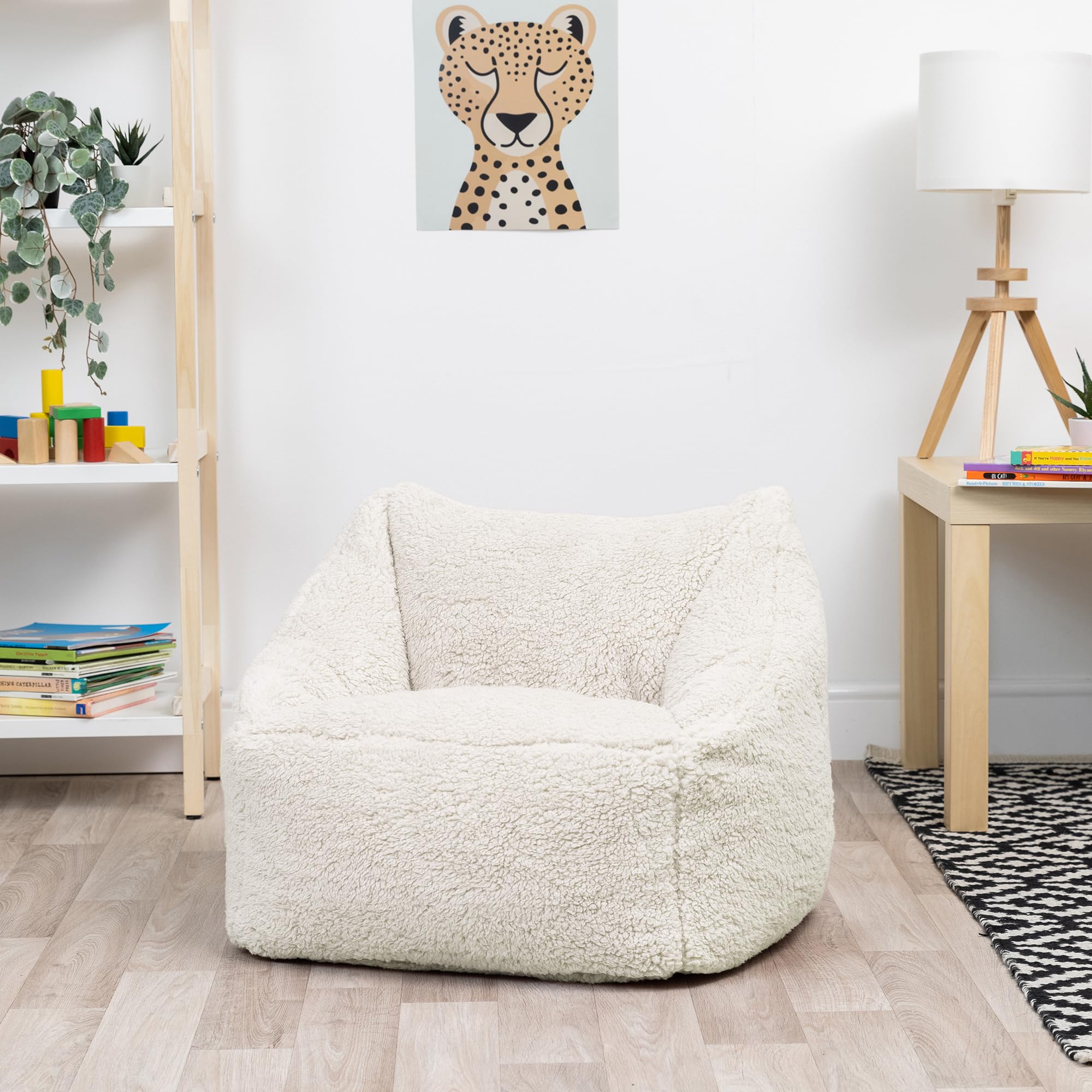 icon Kids Teddy Fleece Bean Bag Chair | Cream Fluffy Toddler Armchair