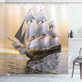 ABAKUHAUS Maritime Shower Curtain – Nautical Ship Print Waterproof Fabric