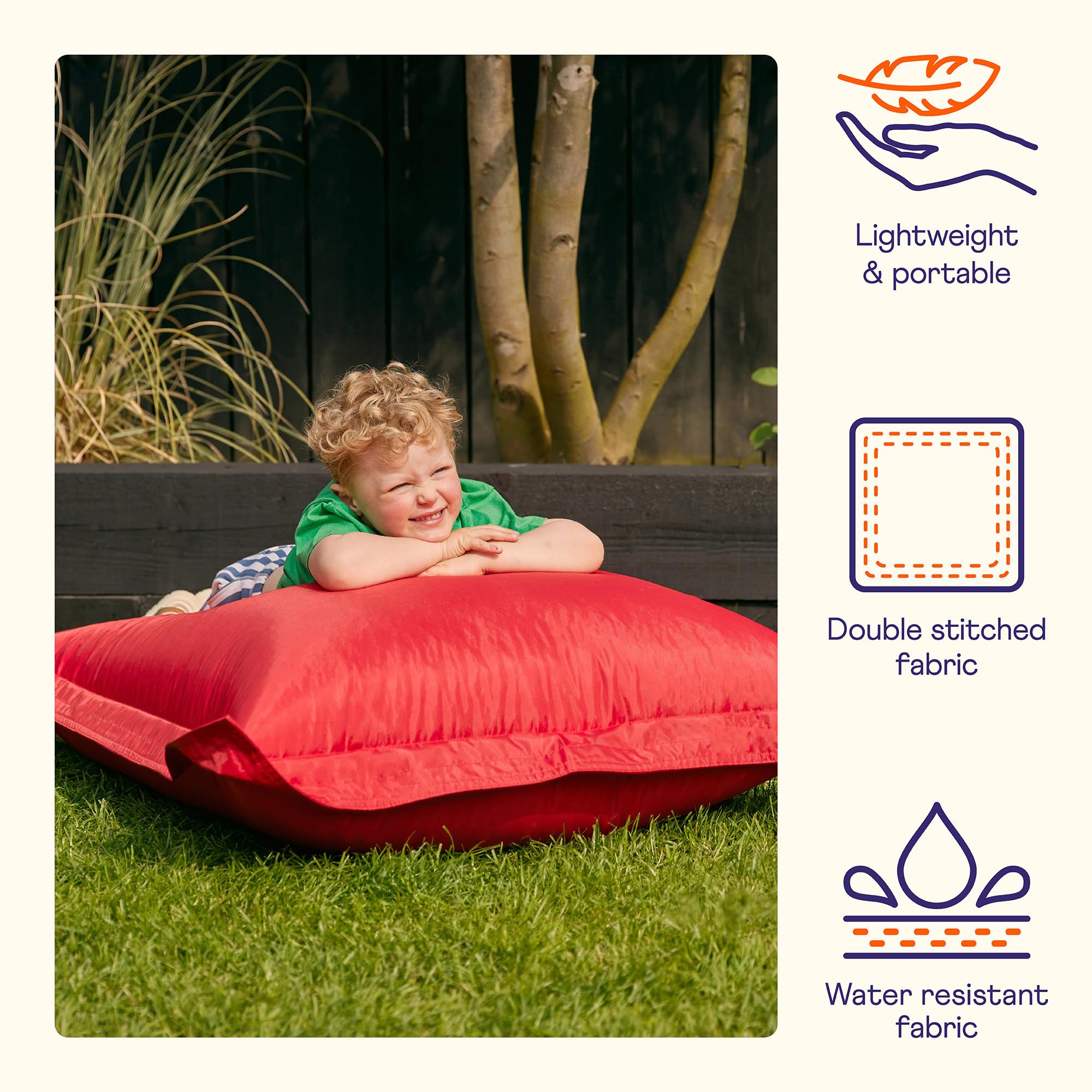 Bean Bag Bazaar Kids Bean Bag – Water-Resistant Outdoor Floor Cushion, Red